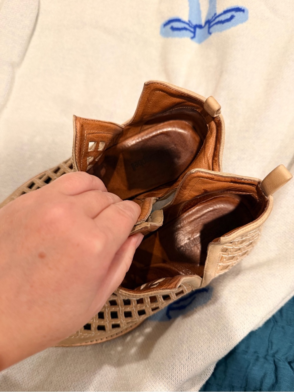 Jeffrey Campbell Beige Lattice Cutout Leather Ankle Boots - Picture 3 of 4